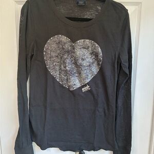 PINK Victoria's Secret Black Long-Sleeve Tee with Sequin Heart